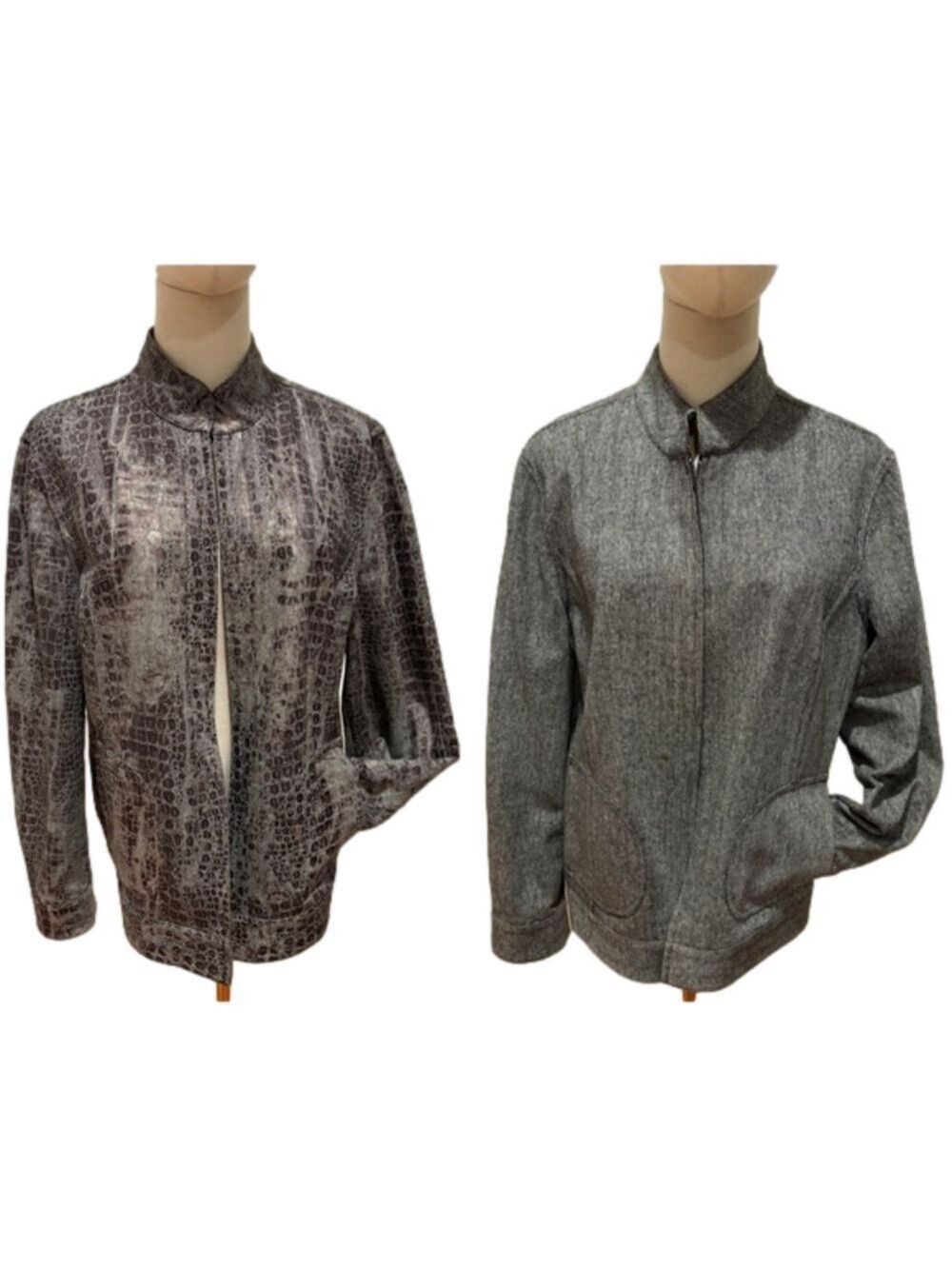 VTG CHICOS GRAY & BROWN SNAKESKIN REVERSIBLE OVERSIZED JACKET LAGENLOOK SZ M